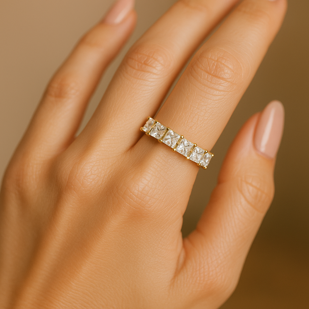 Crystal Eternity Band Ring in Silver