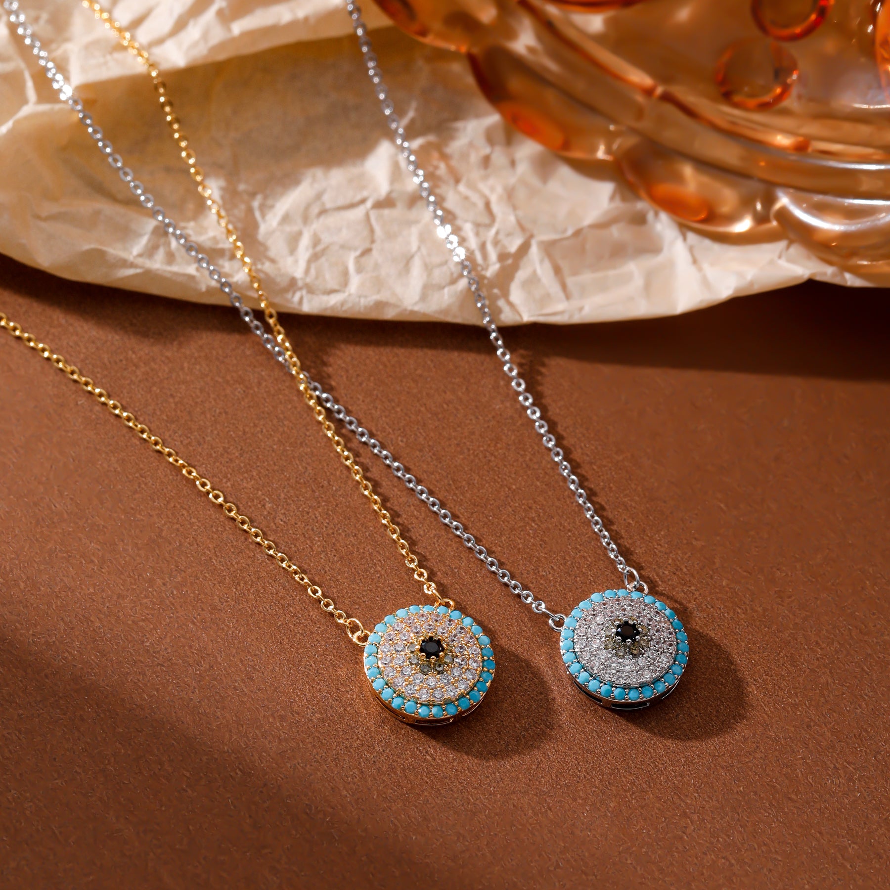 Elegant Turquoise and Crystal Evil Eye Necklace