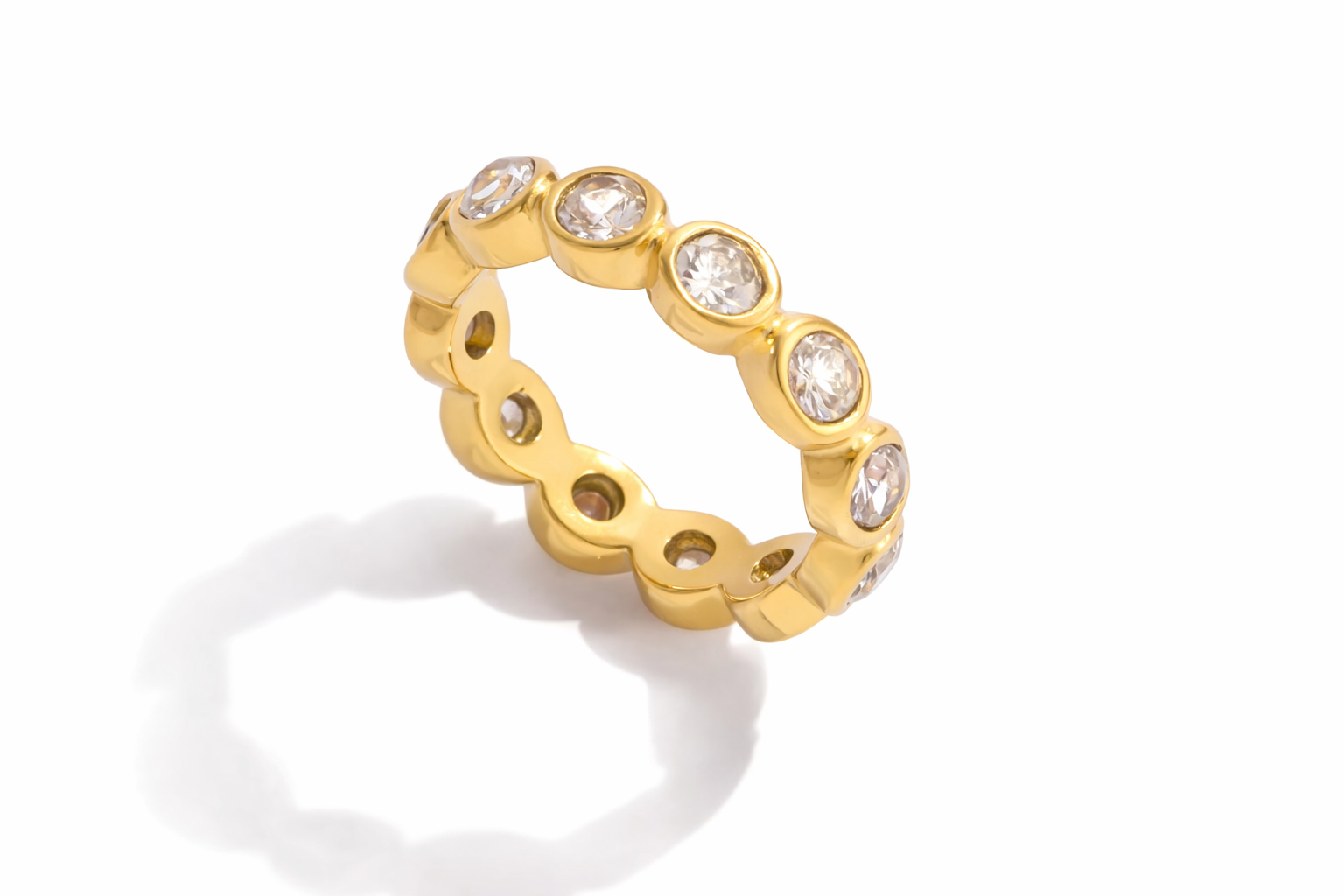 Elegant Gold Ring with Five Round Gemstones