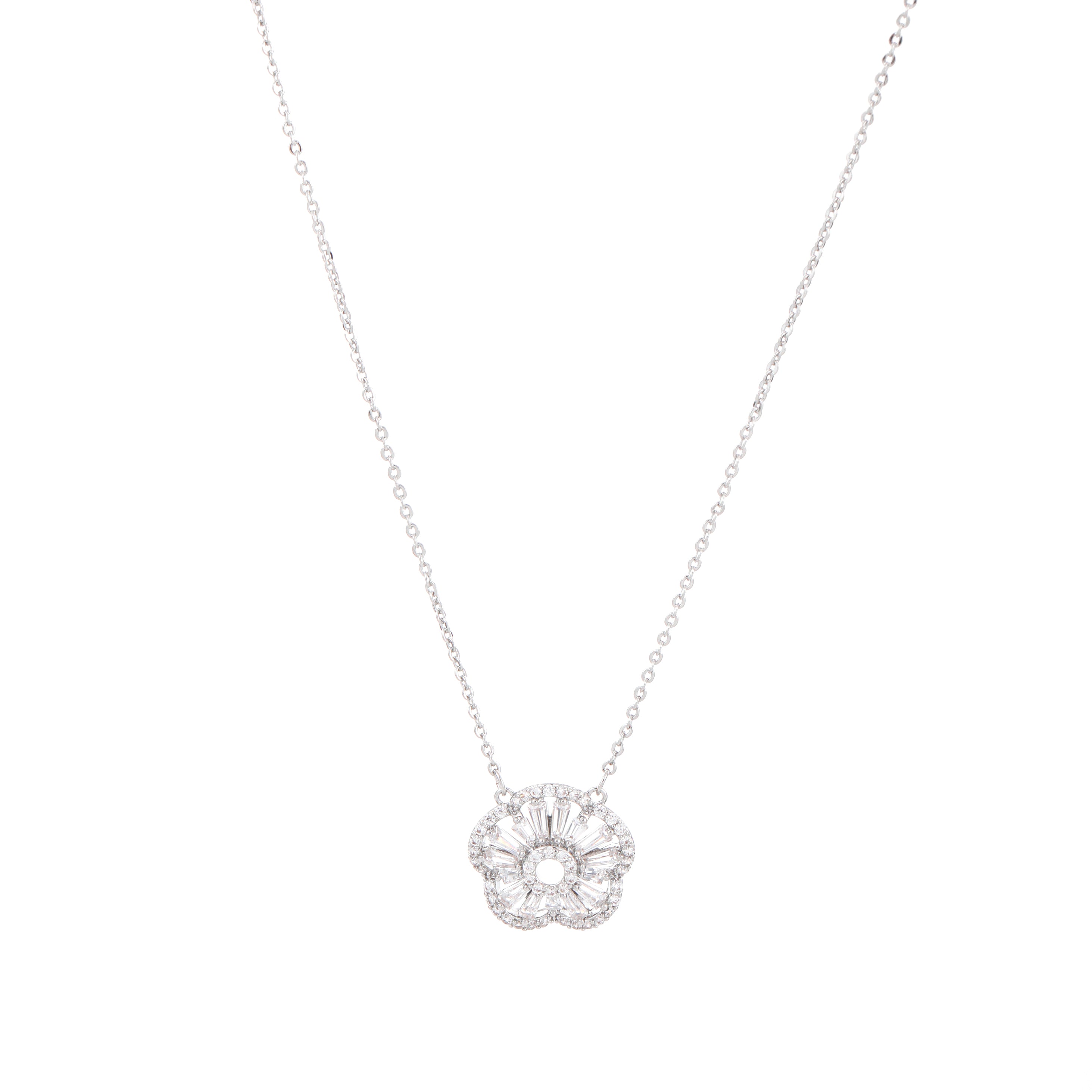 Elegant Silver Flower Pendant Necklace with Cubic Zirconia