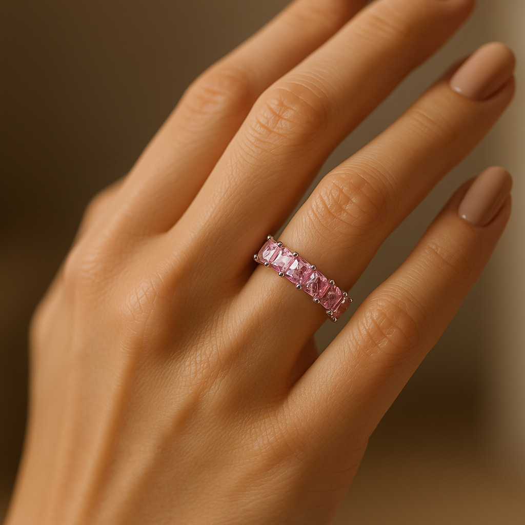 Elegant Pink Gemstone Silver Ring