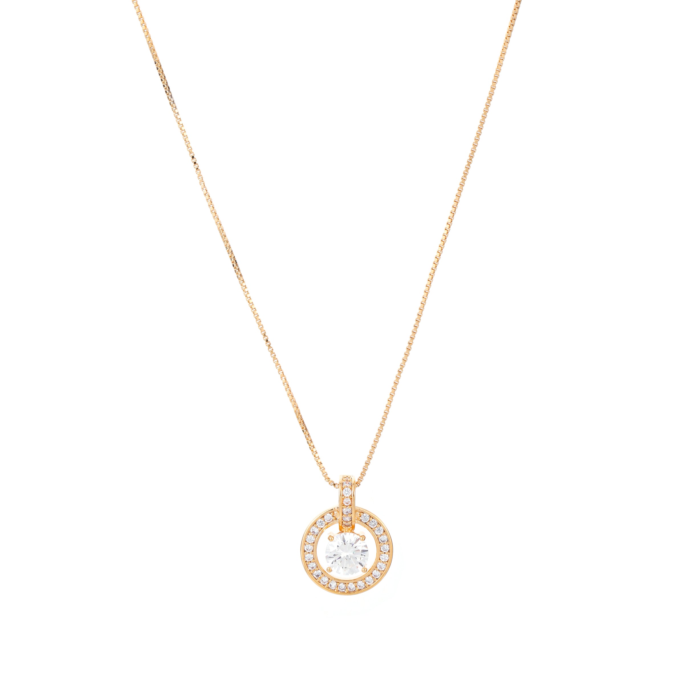 Elegant Gold and Diamond Circle Pendant Necklace