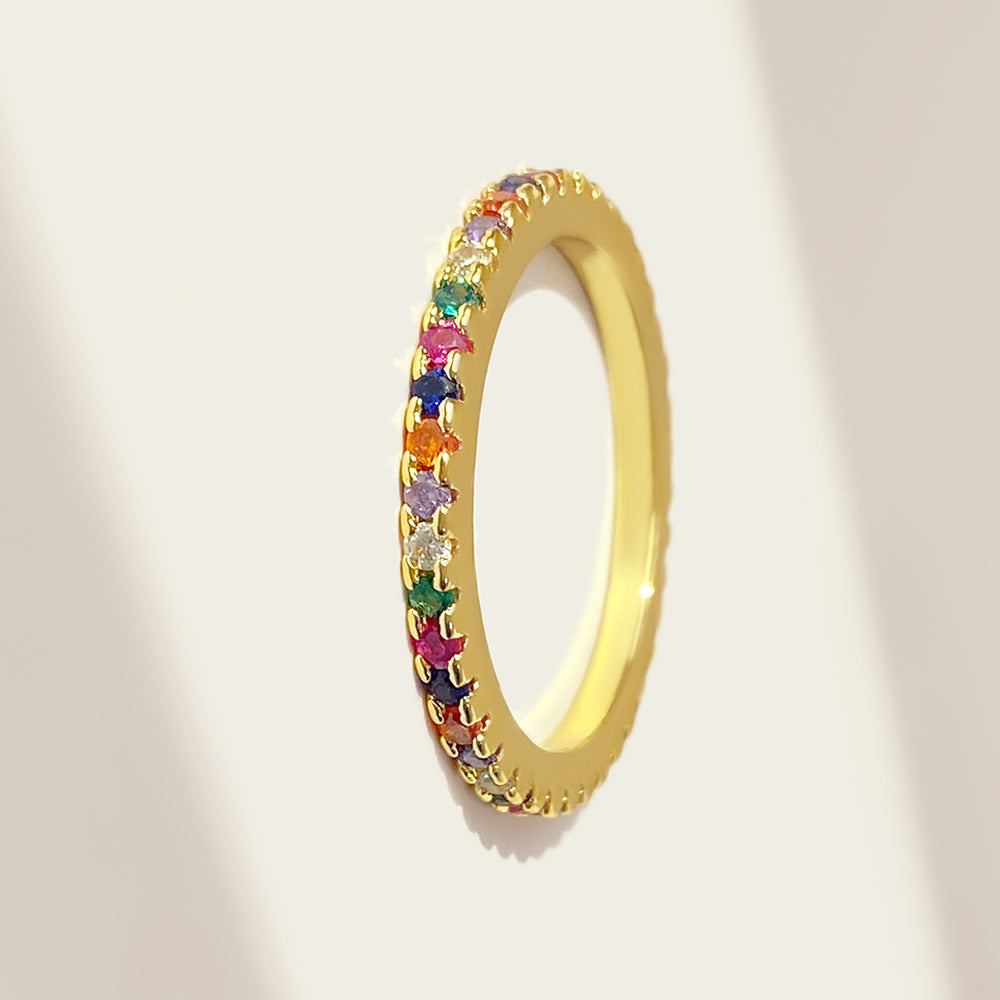 Elegant Multi-Gemstone Gold Band Ring