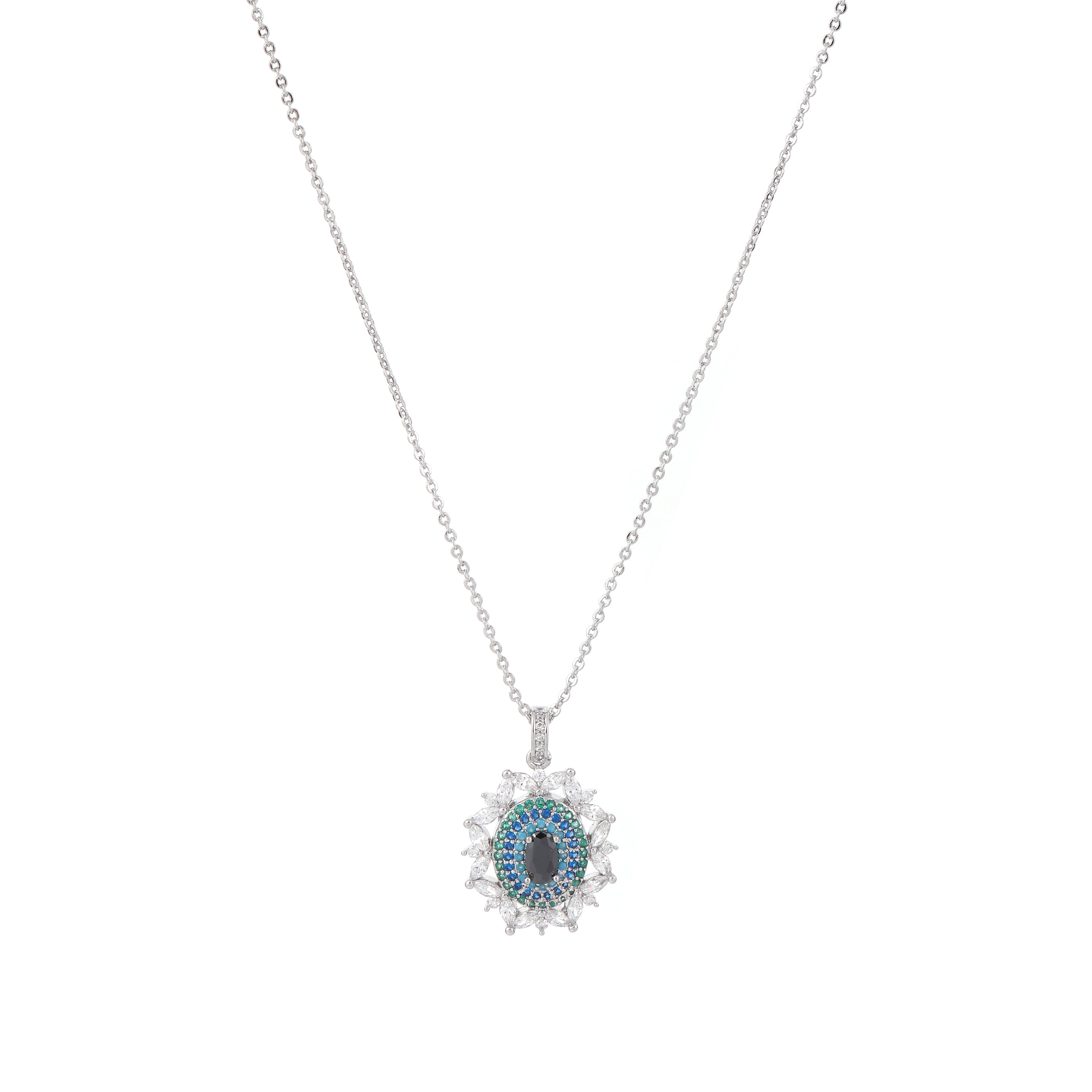 Elegant Silver Necklace with Blue Gemstone Pendant