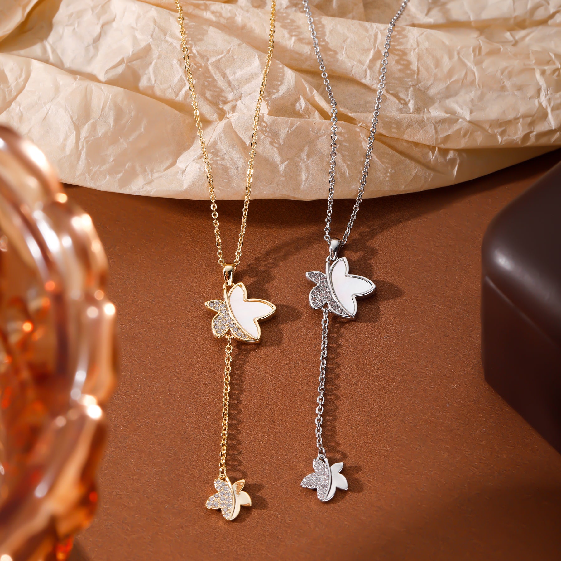 Elegant Butterfly Pendant Necklace in Gold and Silver