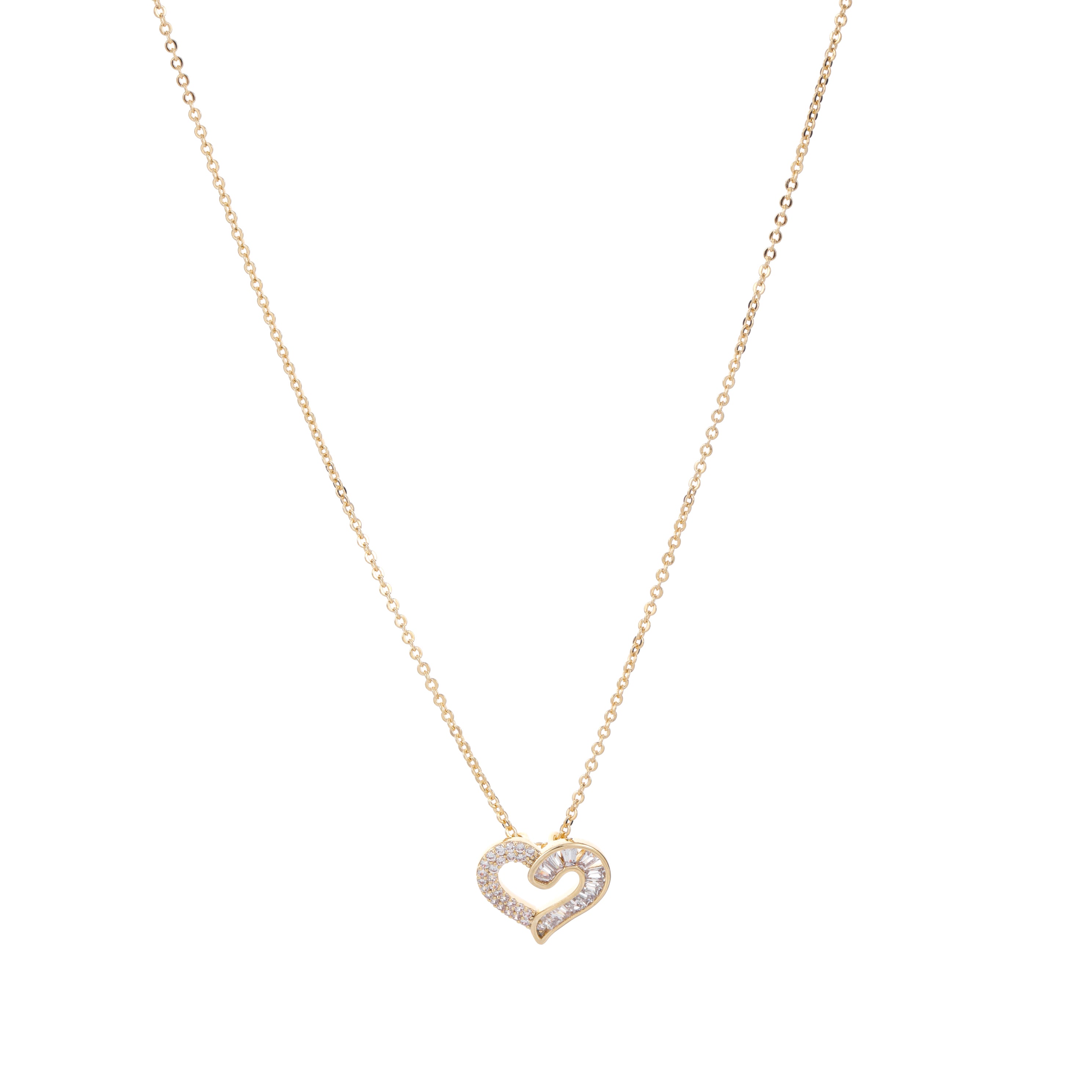 Elegant Heart-Shaped Pendant Necklace in Gold and Silver