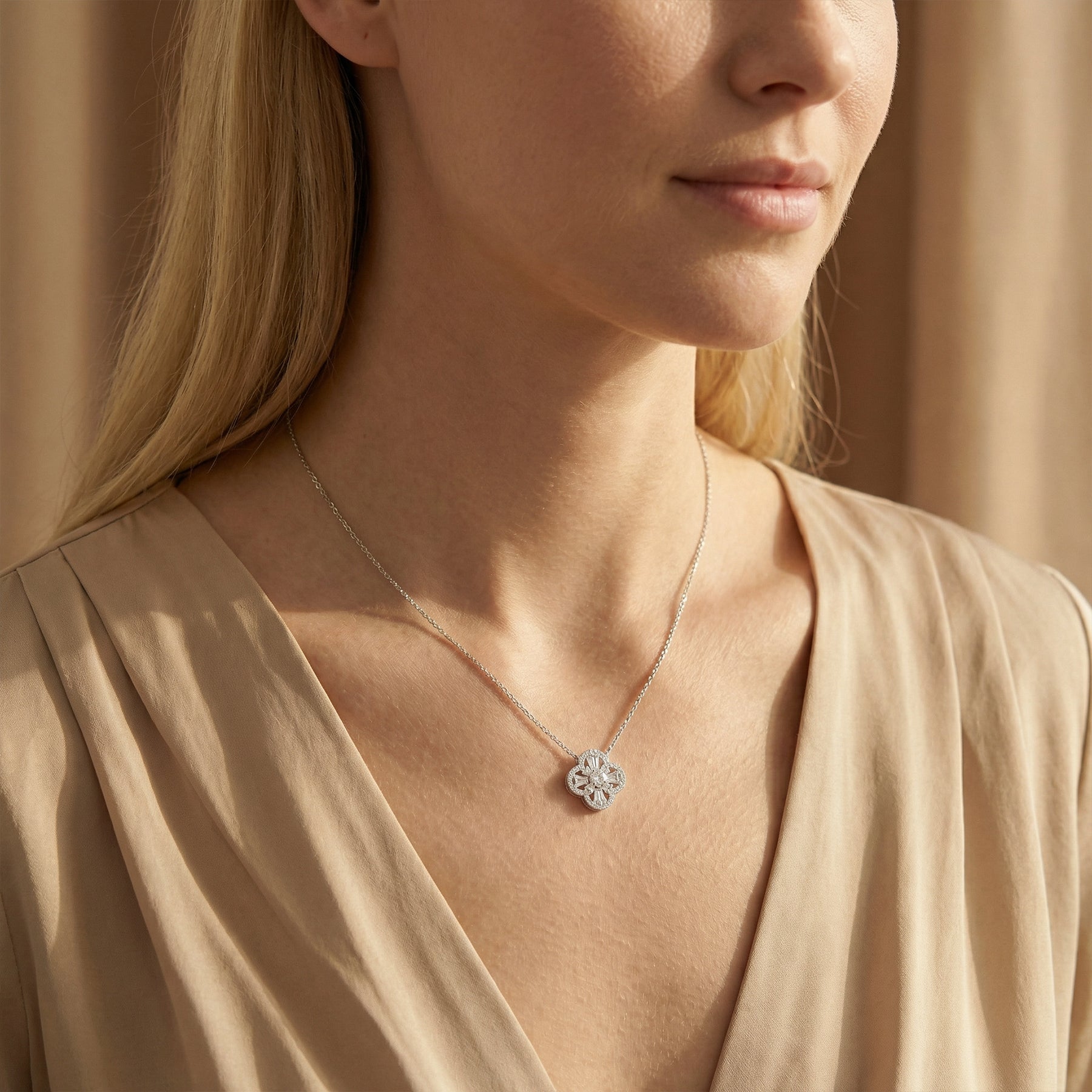 Elegant Silver Flower Pendant Necklace