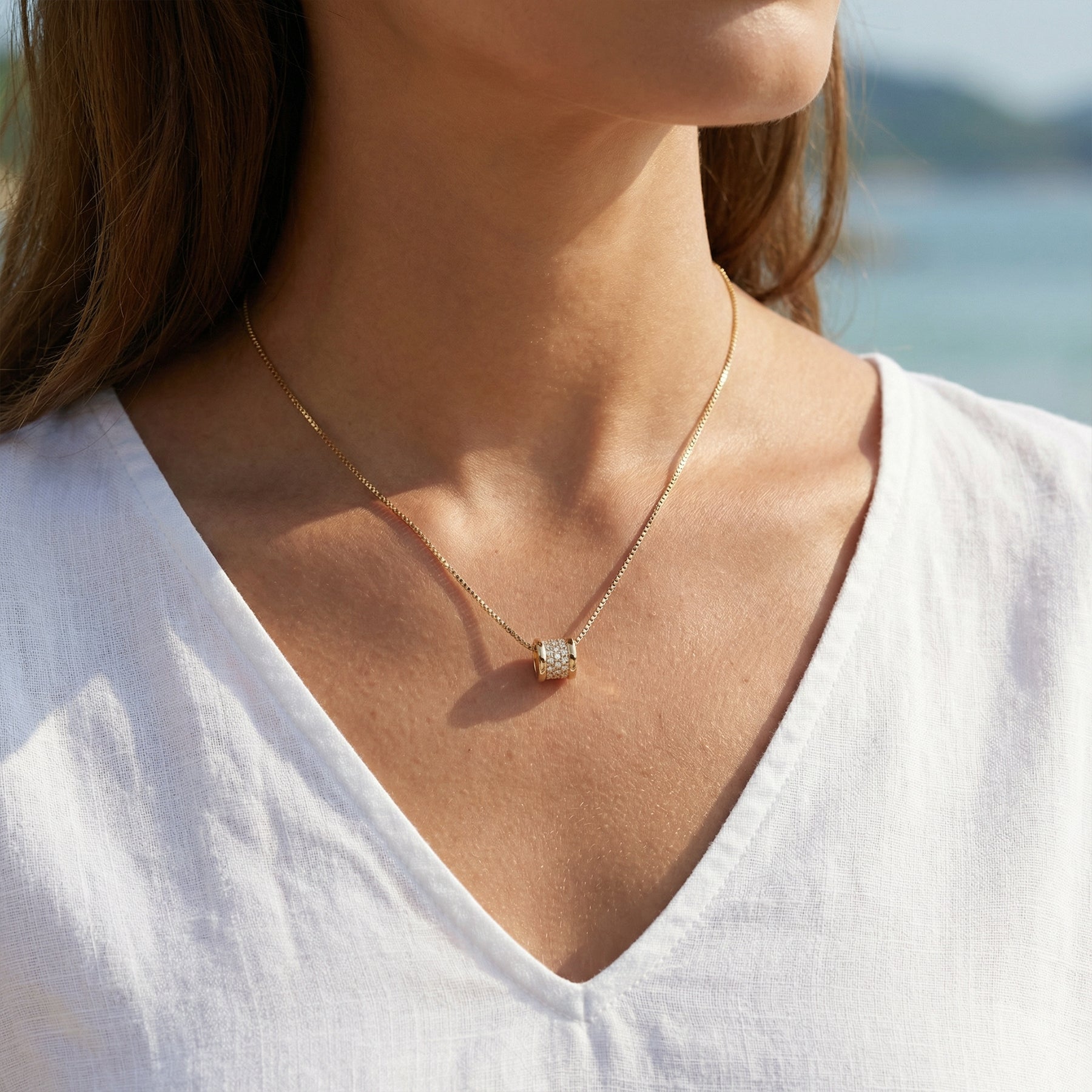 Delicate Gold Pendant Necklace with Pavé Cubic Zirconia