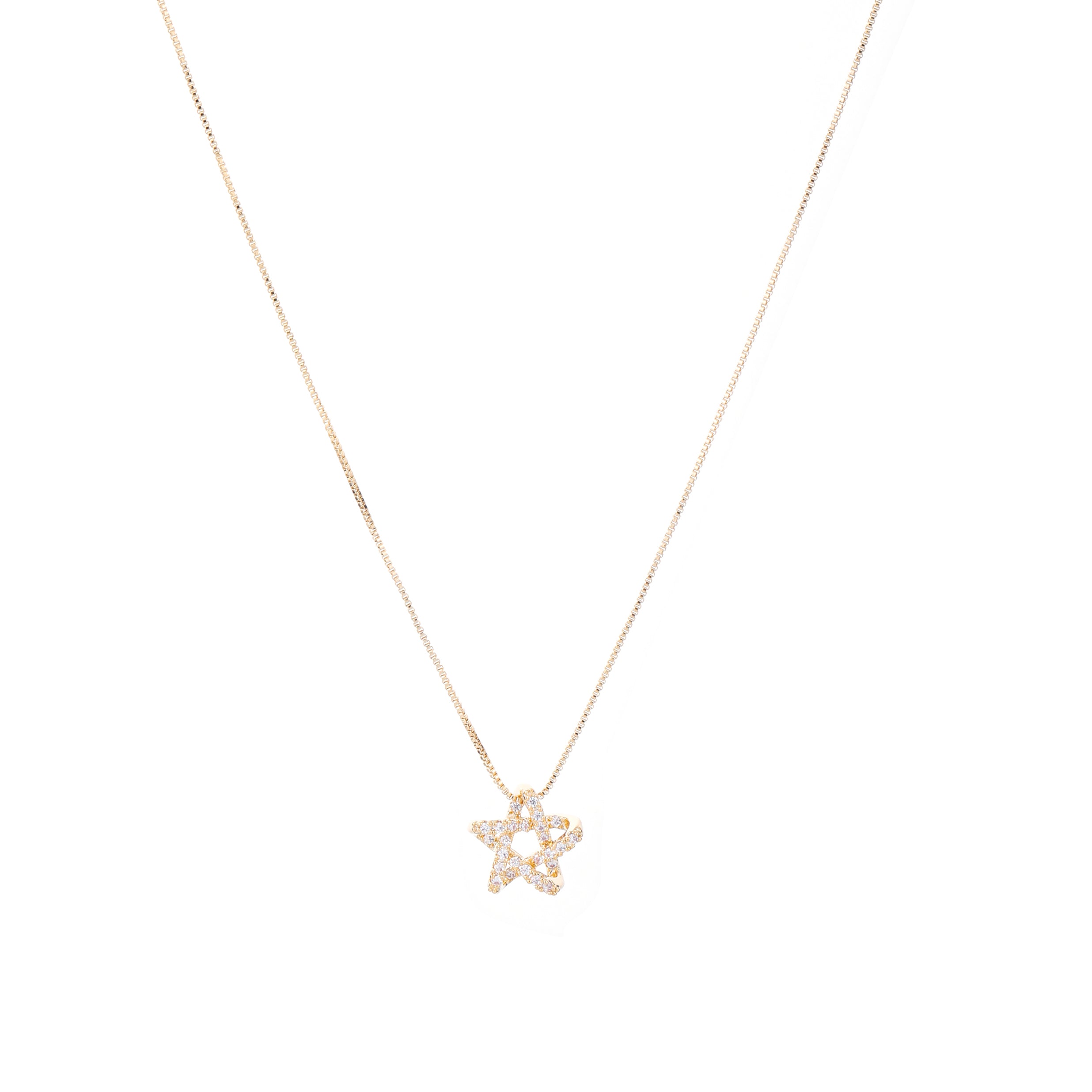 Gold Star Pendant Necklace with Cubic Zirconia