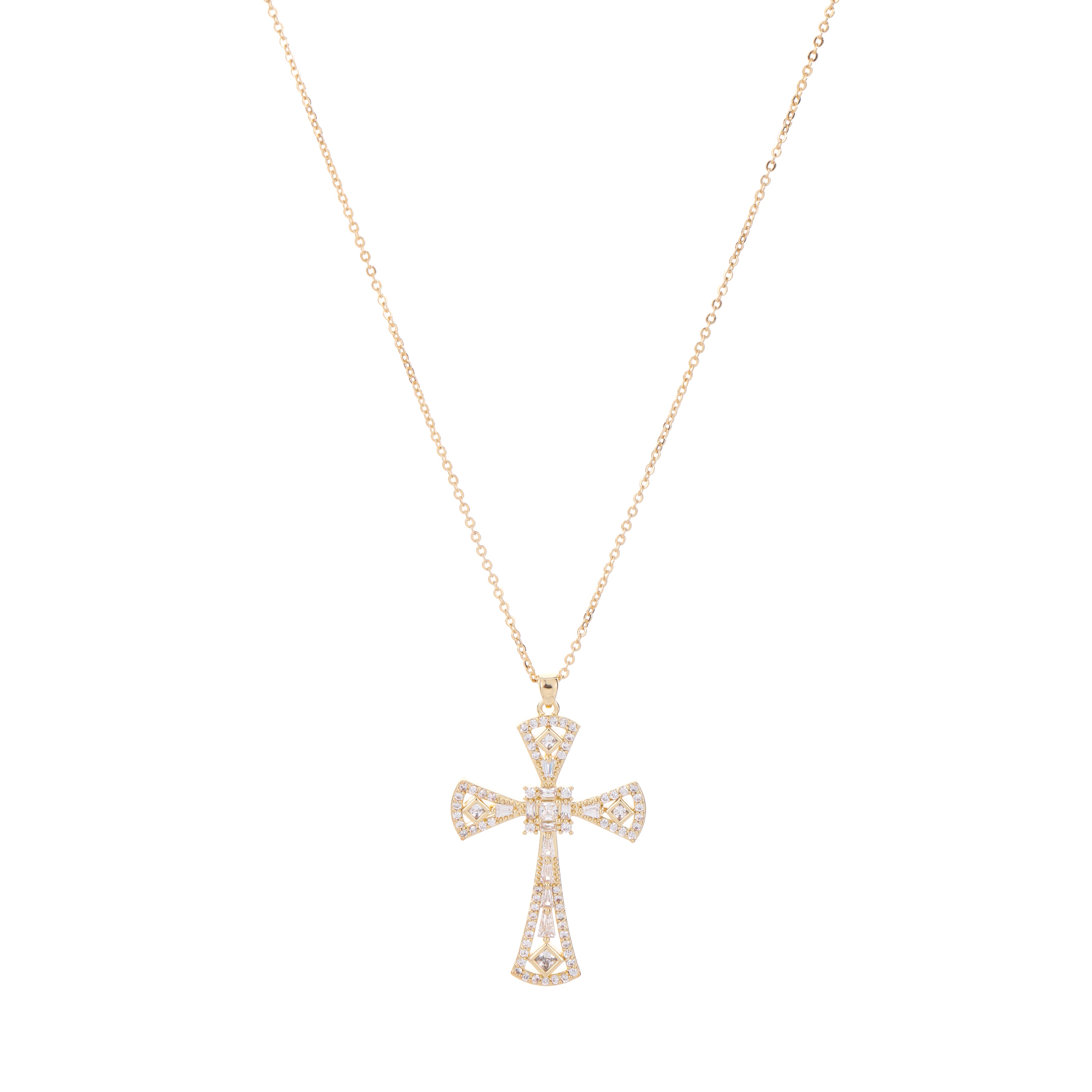 Elegant Gold Cross Pendant Necklace with Cubic Zirconia