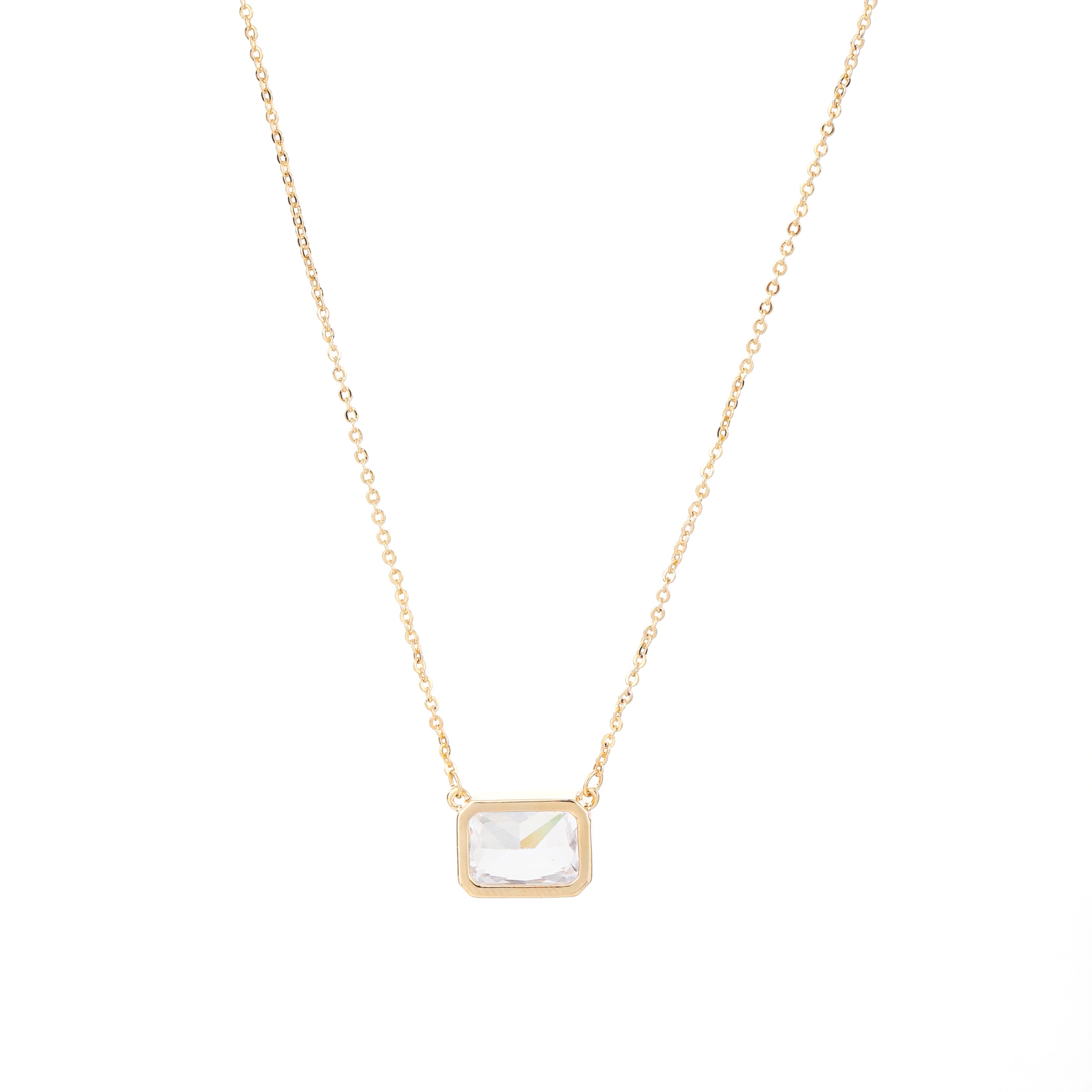 Elegant Rectangular Crystal Pendant Necklace