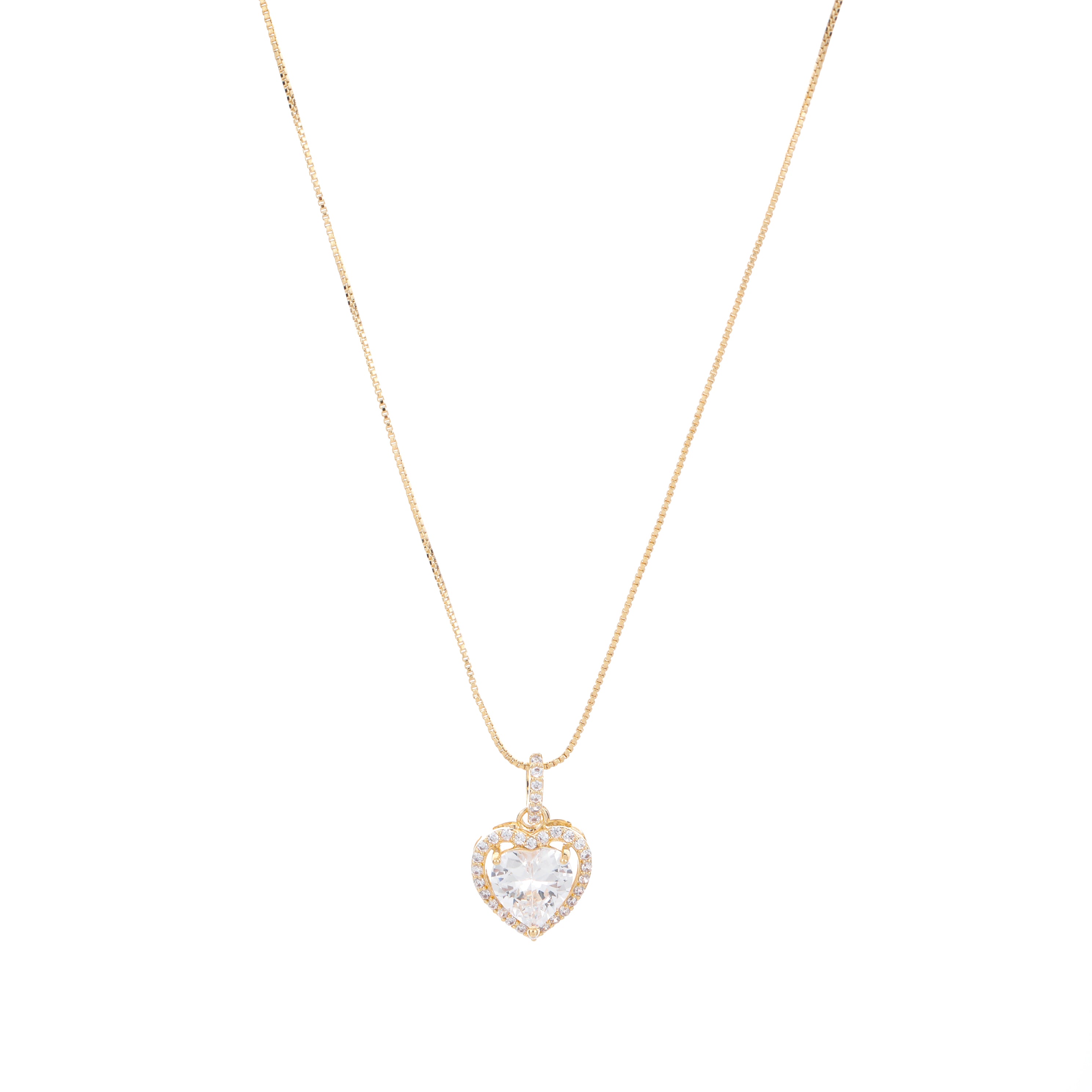 Heart-Shaped Crystal Pendant Necklace in Gold and Silver