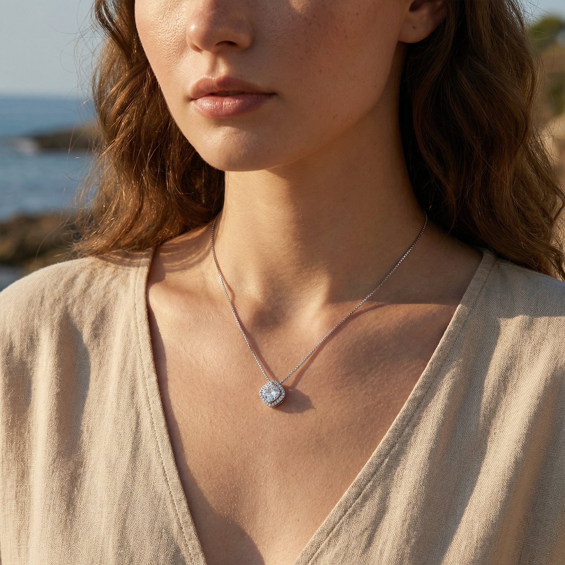 Elegant Gold-Plated Necklace with Cushion Cut Crystal Pendant