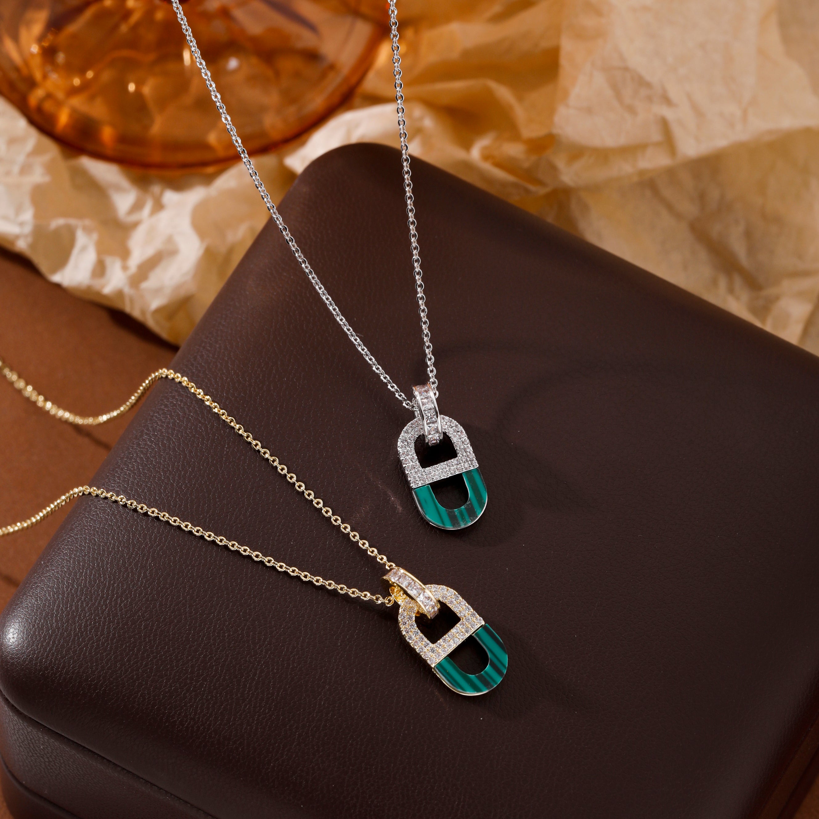 Elegant Silver Necklace with Green Gem Pendant