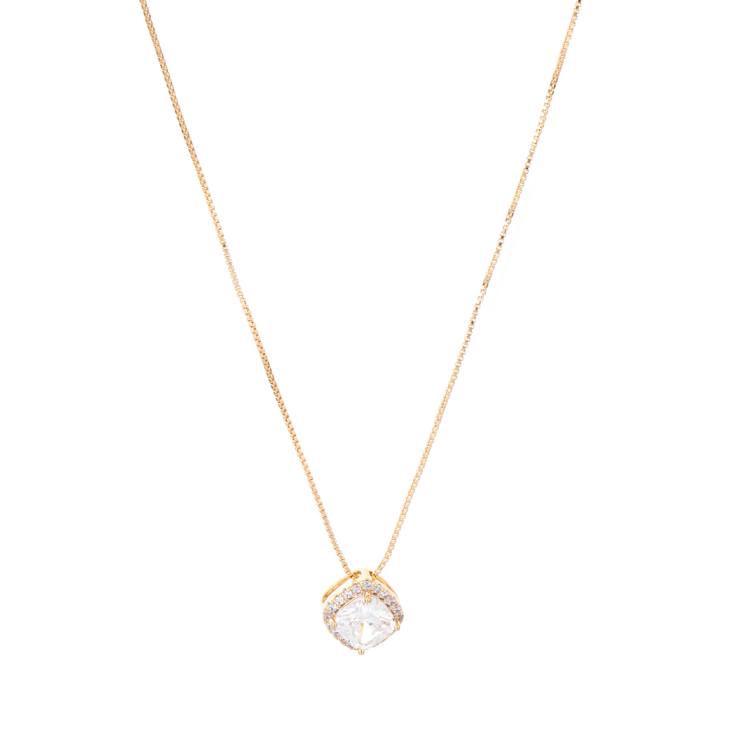 Elegant Gold-Plated Necklace with Cushion Cut Crystal Pendant