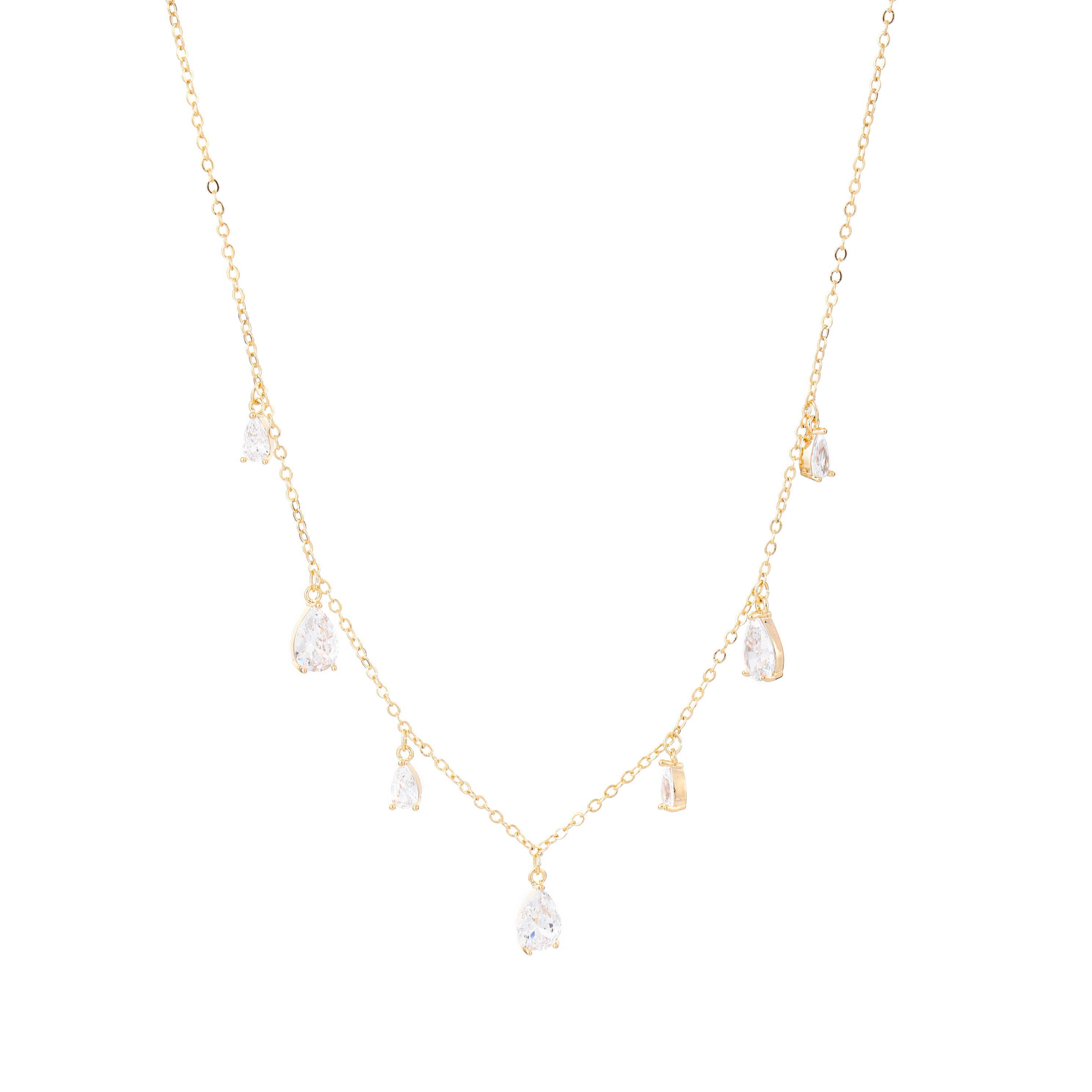 Chain Necklace with Teardrop Crystal Pendants