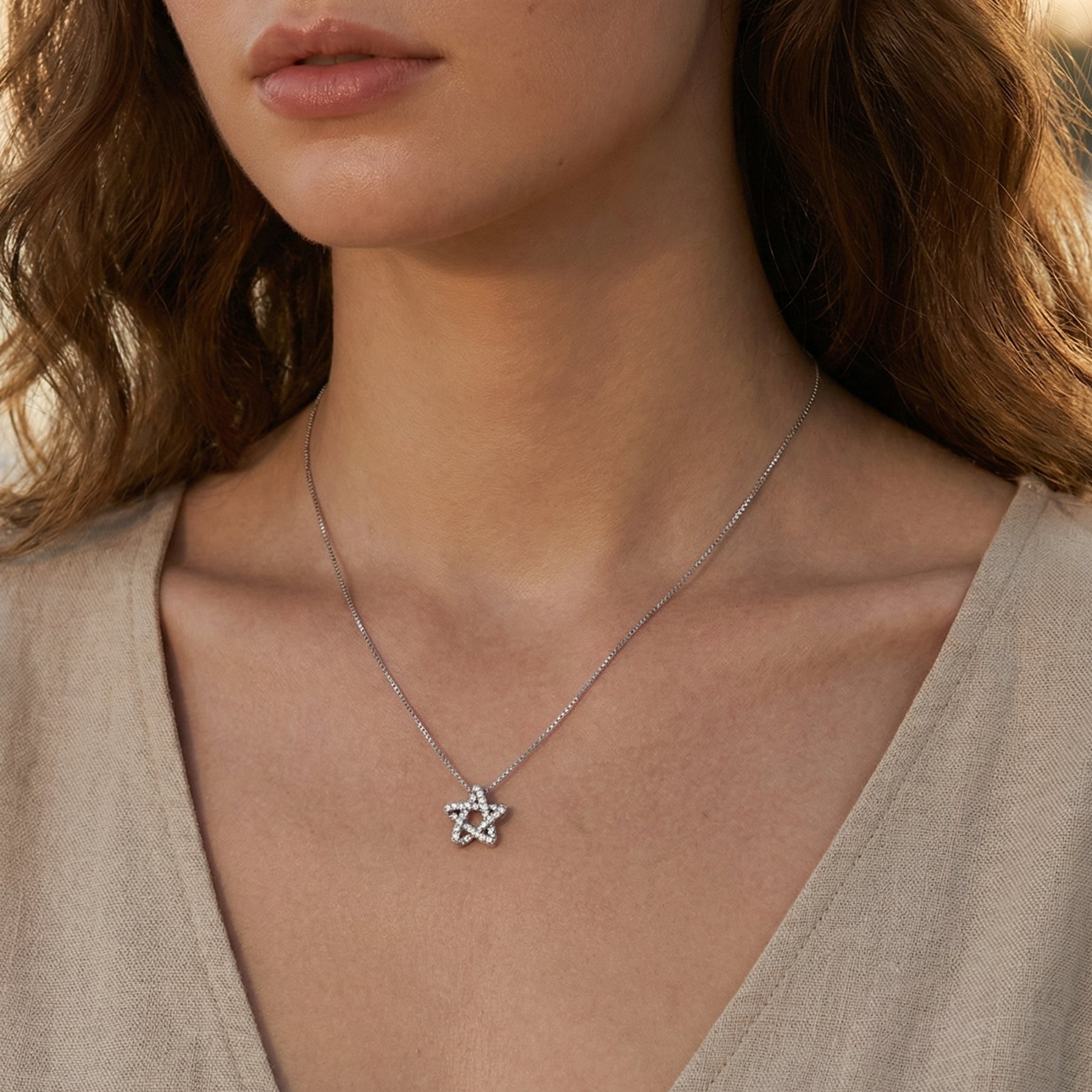 Gold Star Pendant Necklace with Cubic Zirconia