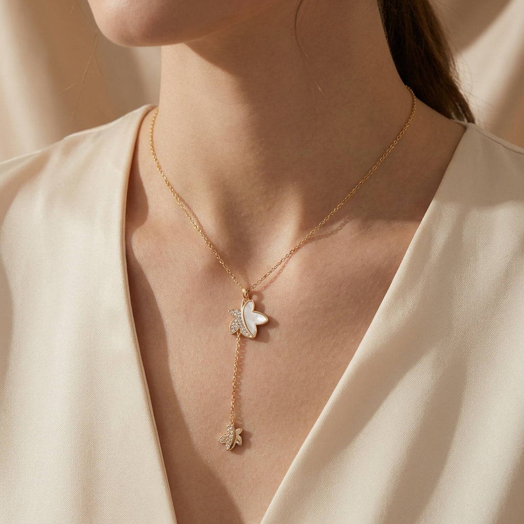 Elegant Butterfly Pendant Necklace in Gold and Silver