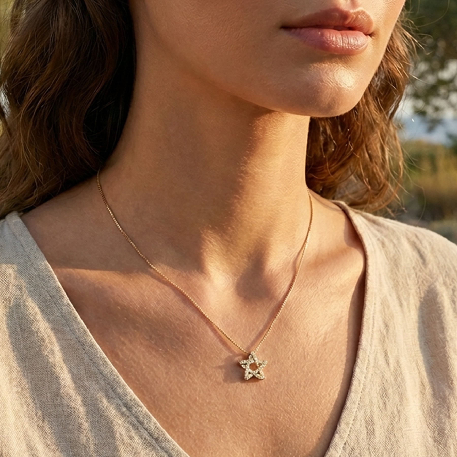 Gold Star Pendant Necklace with Cubic Zirconia