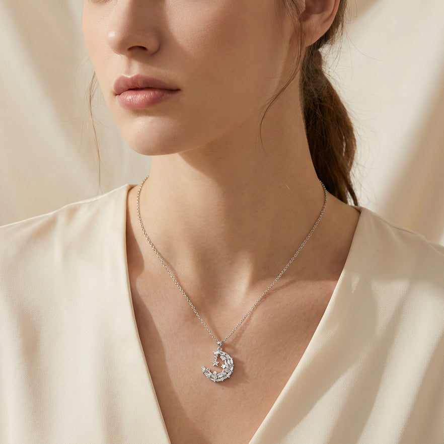 Elegant Crescent Moon Pendant Necklace in Gold and Silver