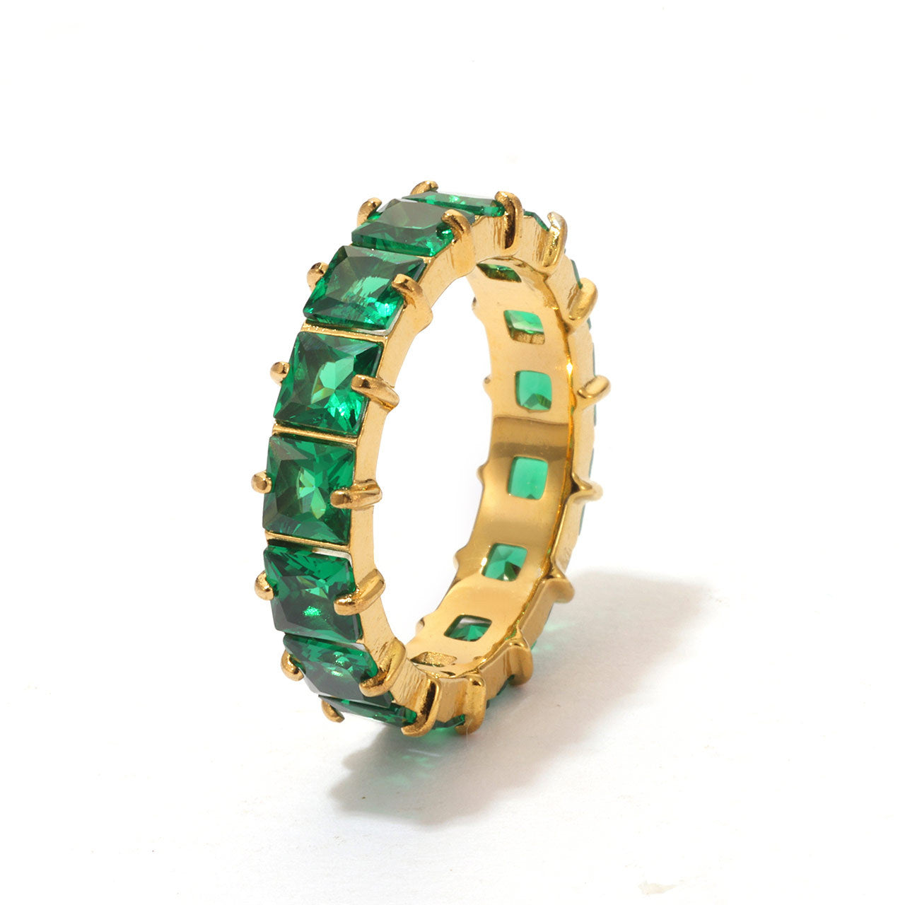 Elegant Green Emerald Cut Gold Ring