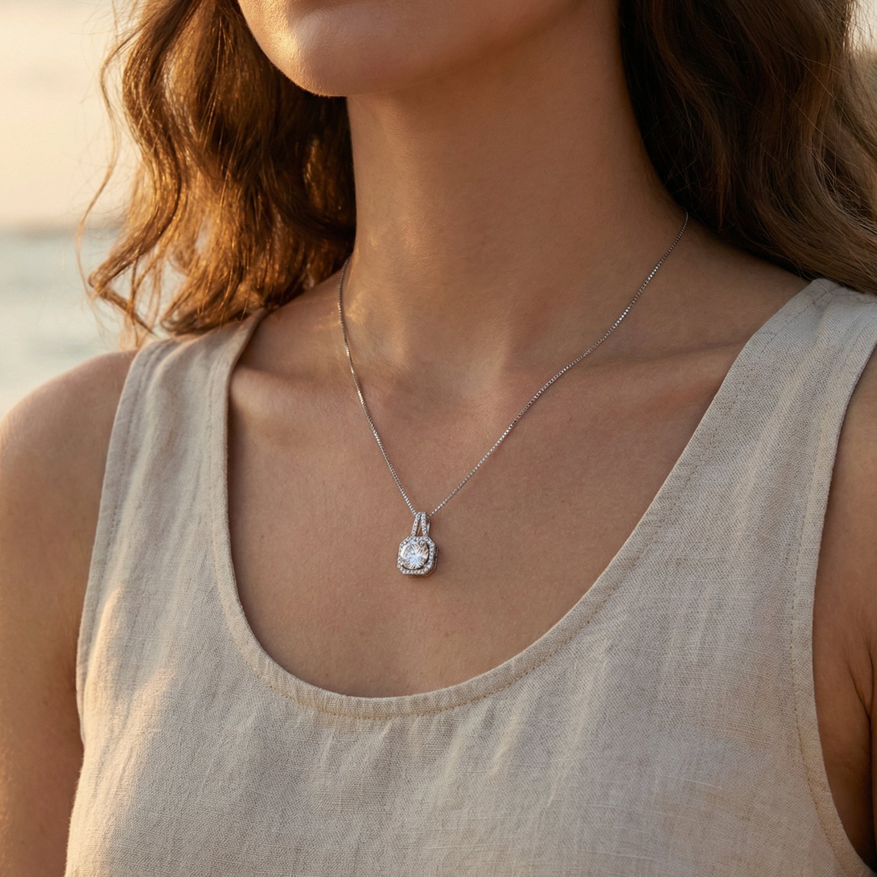 Elegant Silver Halo Pendant Necklace