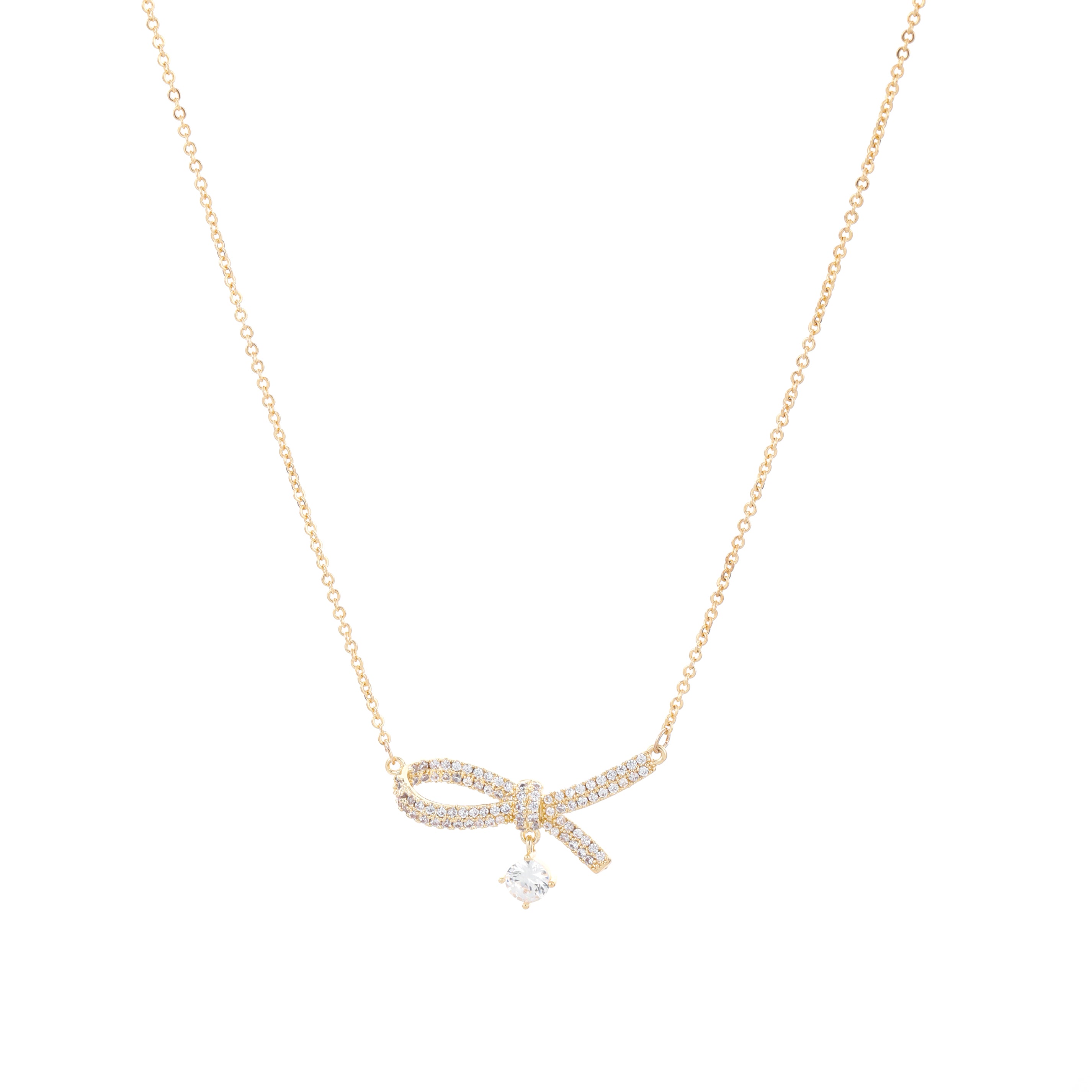 Elegant Silver Bow Necklace with Crystal Pendant
