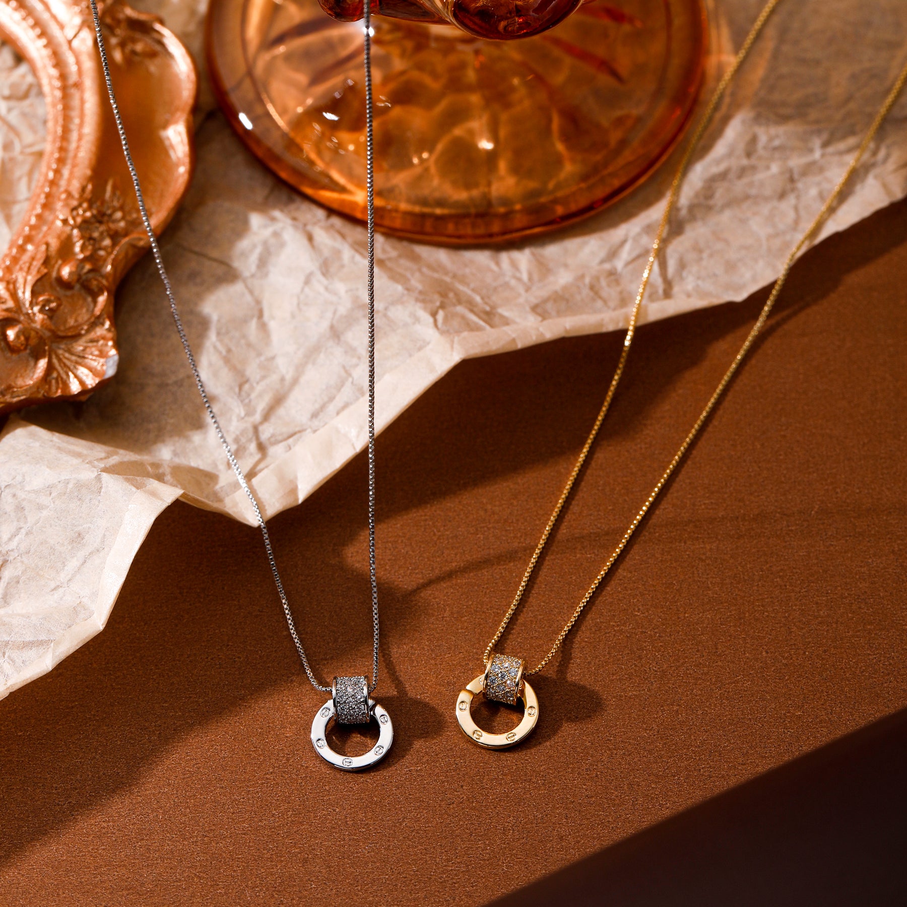 Elegant Gold Circle Pendant Necklace with CZ Accents