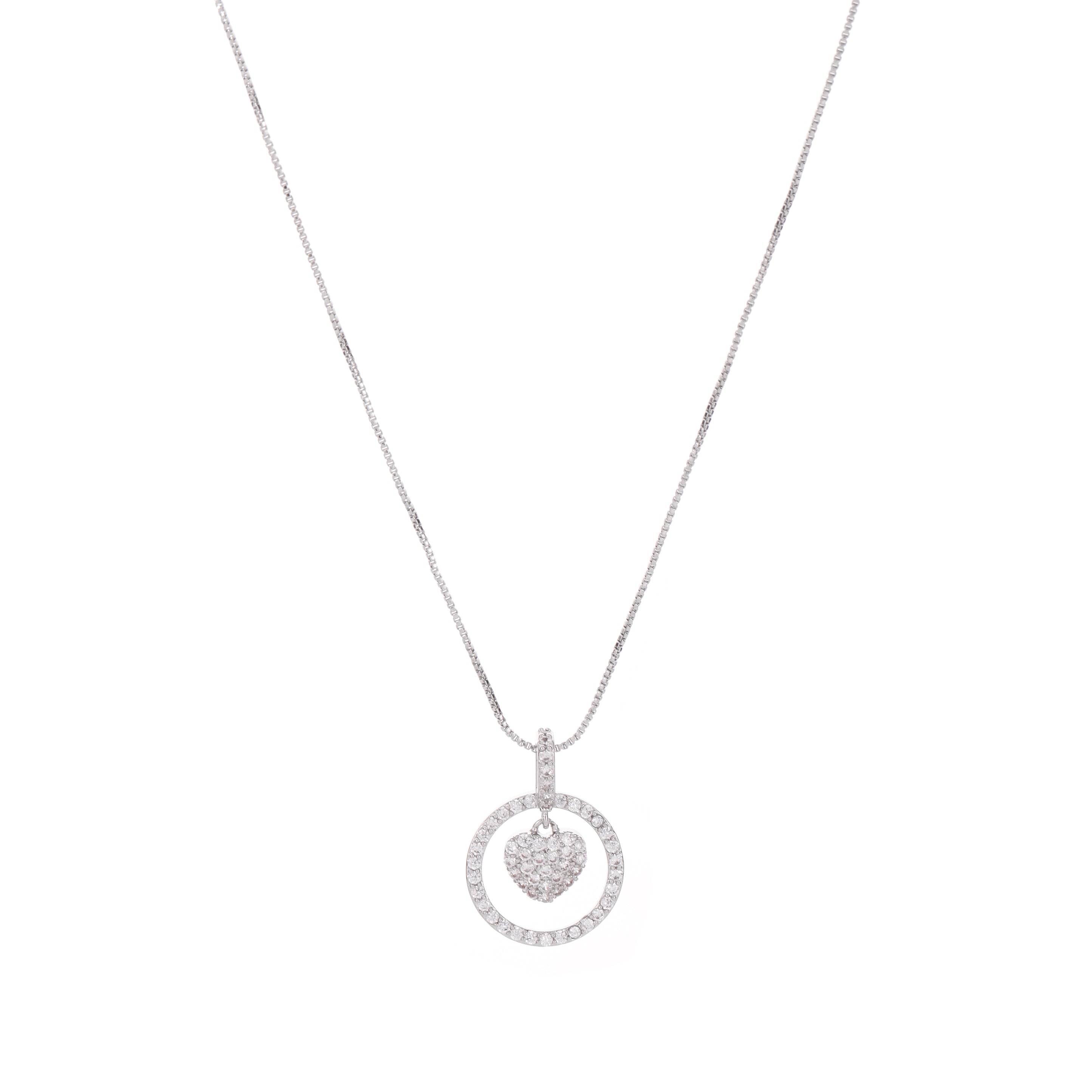 Elegant Silver Heart and Circle Pendant Necklace