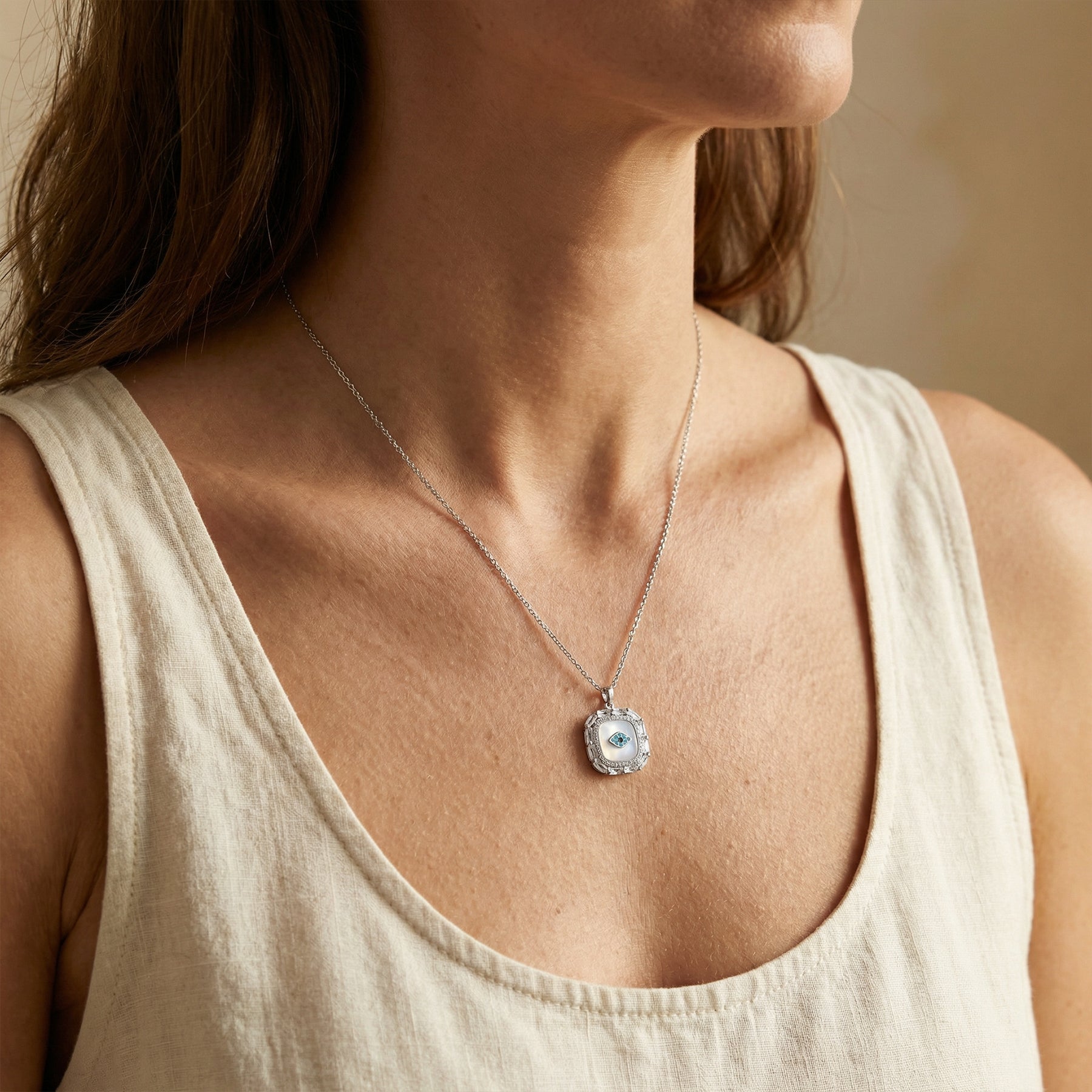 Evil Eye Pendant Necklace with Crystals