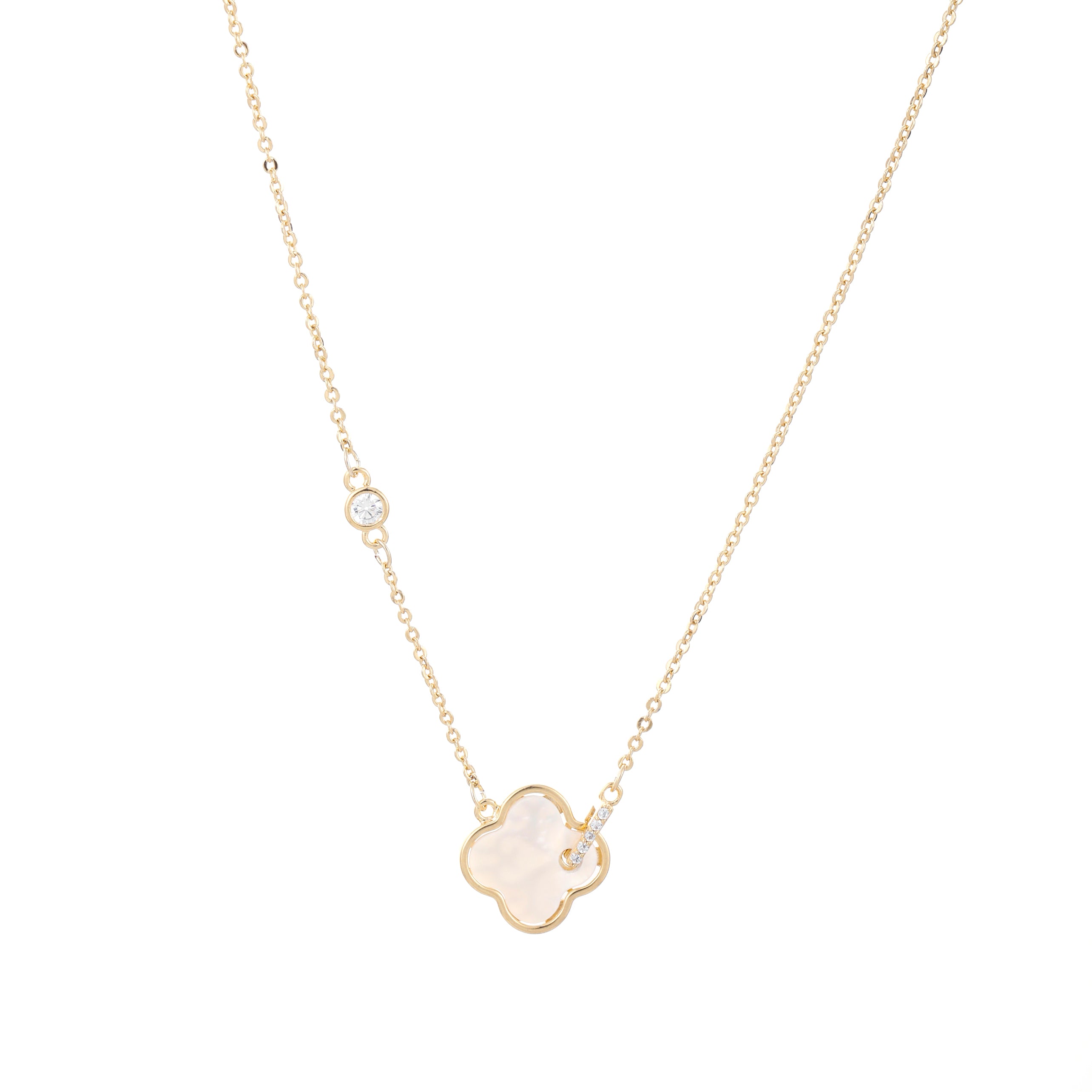 Sterling Silver Clover Pendant Necklace with Mother of Pearl